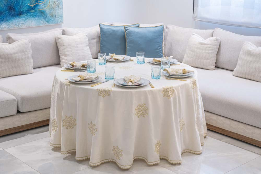 Nappe en jim brodée ronde