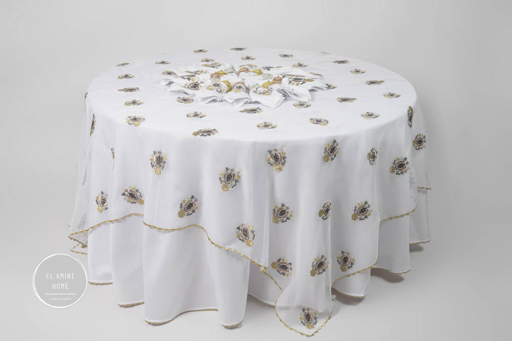 Voile brodé de table Taajira Tradition de Tétouan