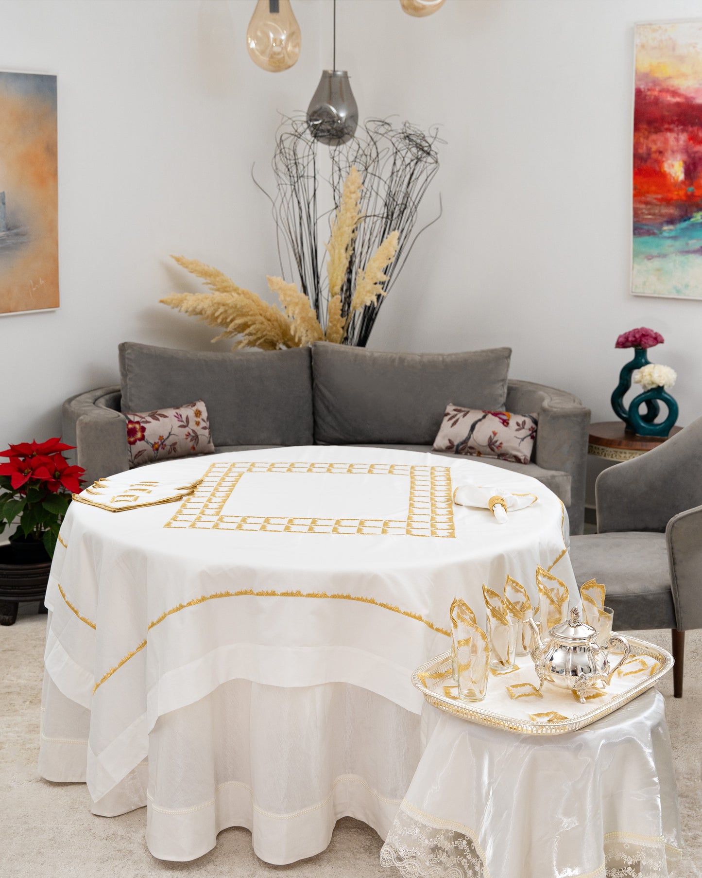 Nappe en coton brodée carrée 'Prestige'