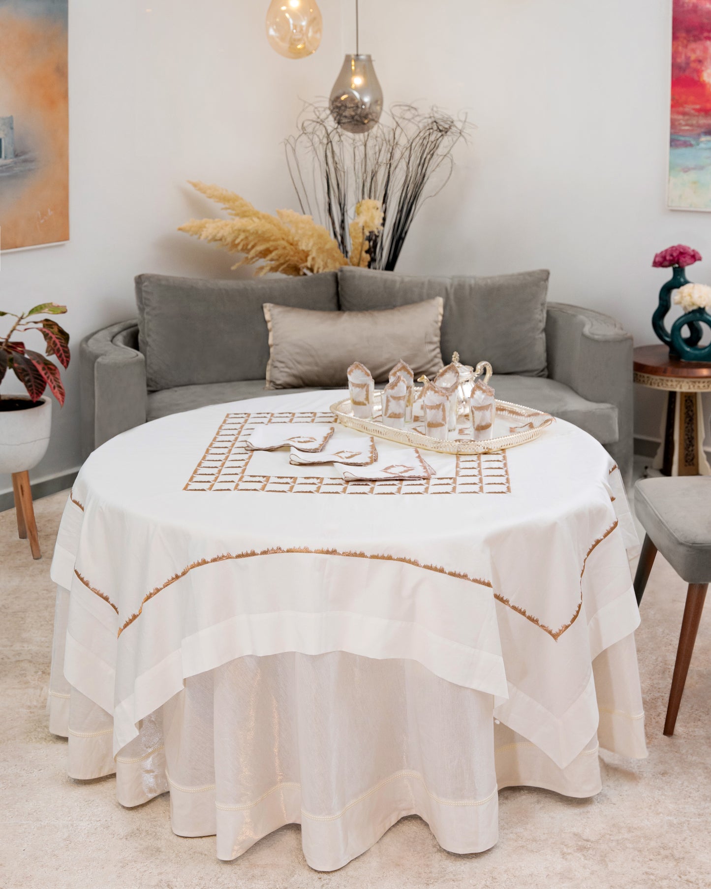 Nappe en coton brodée carrée 'Prestige'