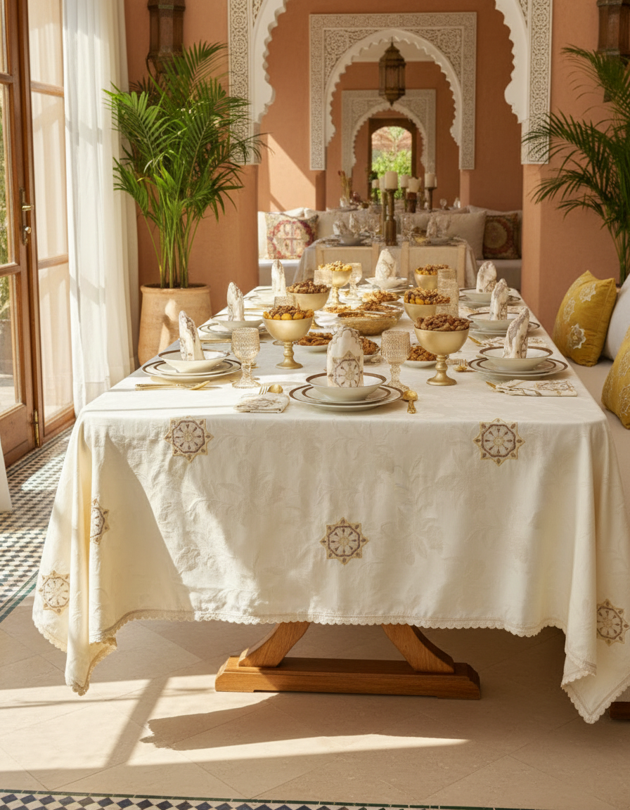 Nappe brodée rectangulaire - Zellija Assiliya